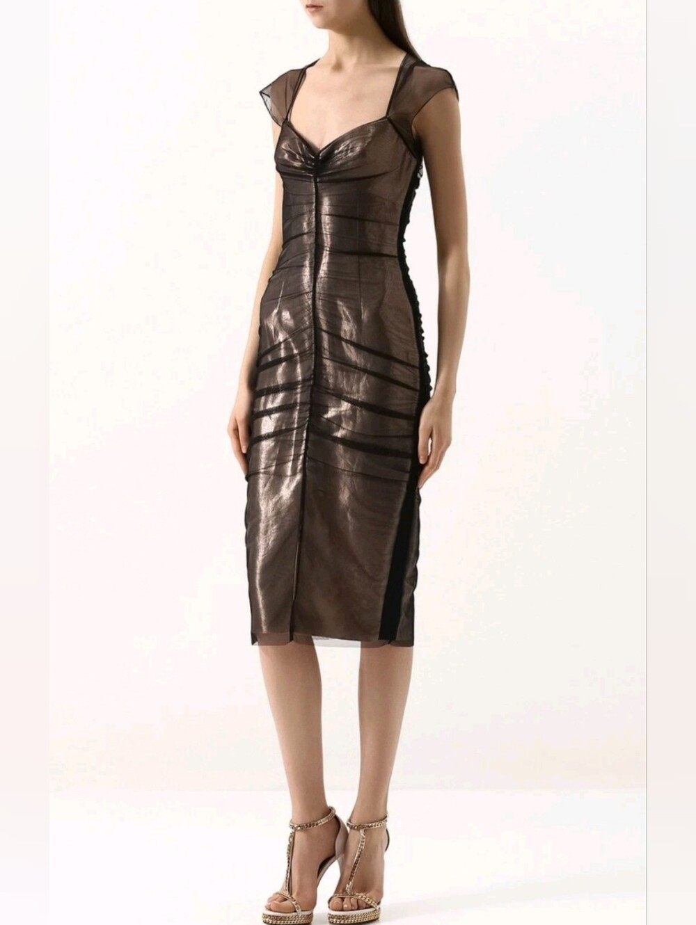 Tom Ford bronze and black sheath dress US0/IT36